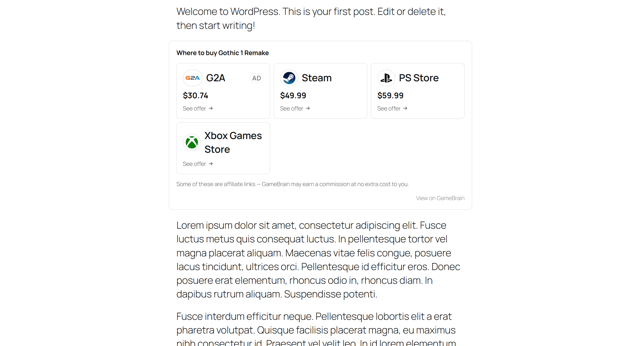 Where to Buy block — store offers with prices and store logos