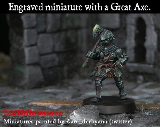 Engraved miniature with a Great Axe. Game Cover