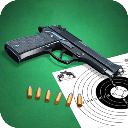 Pistol shooting at the target.  Weapon simulator. Game Cover