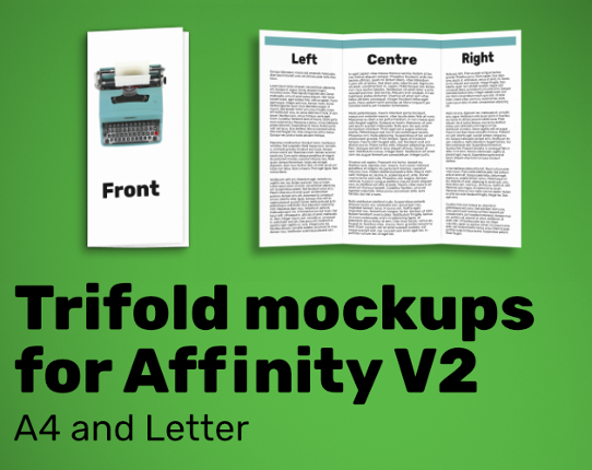 Trifold mockups for Affinity V2 - A4 and Letter Game Cover