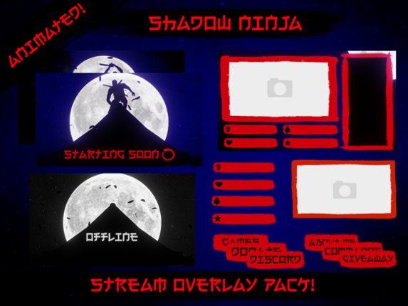 Shadow Ninja Animated Stream Overlay Pack, For Twitch, Facebook, YouTube Etc. Complete with Alerts and Panels Game Cover