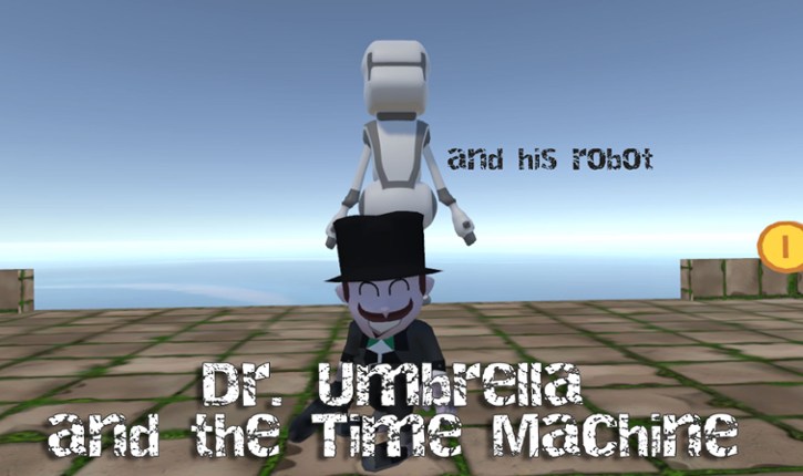 Dr. Umbrella (and his robot) in the Time Machine Game Cover