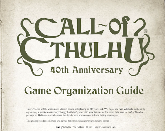Call of Cthulhu 40th Anniversary Game Organization Guide Game Cover