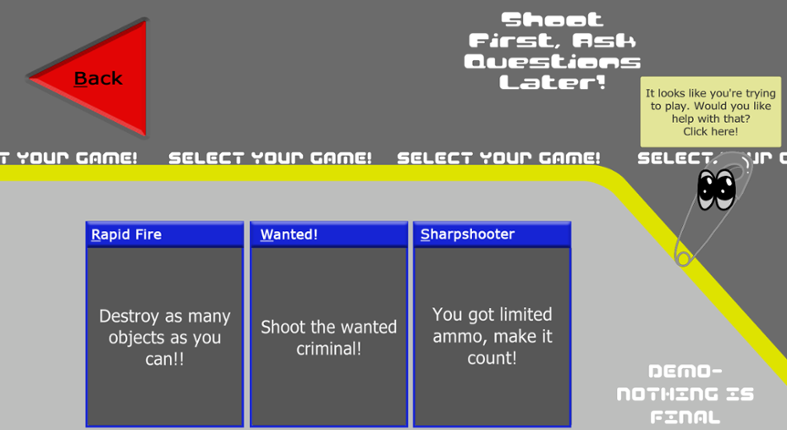 Shoot First, Ask Questions Later! Game Cover