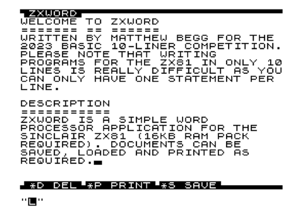 ZXWORD (ZX 81) by Matthew Begg Game Cover