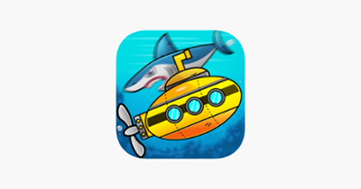 Submarine shooting shark in underwater adventure Image