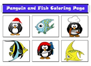 Paint Penguin and Fish Coloring Page for Funny Kids Image