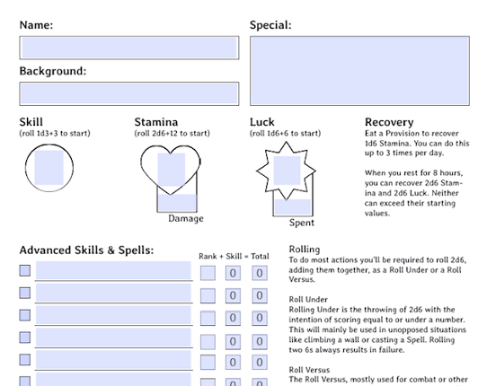 Troika Form-Fillable Character Sheet Game Cover