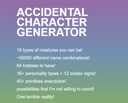 Accidental Character Generator Game Cover