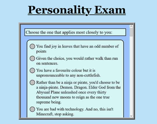 Personality Exam Game Cover